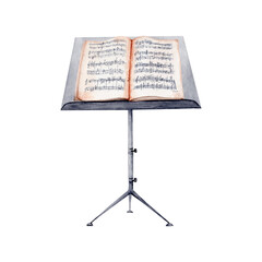Naklejka na ściany i meble Music Stand with Sheet Music watercolor illustration on white background