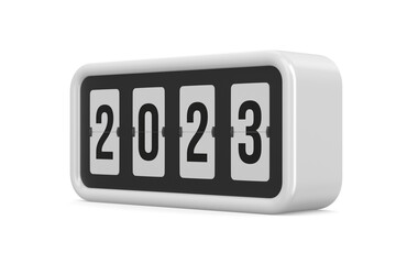 Flip black scoreboard 2023 on white background. Isolated 3D illustration
