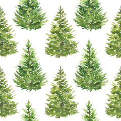 Pine tree seamless pattern, christmas snow tree background
