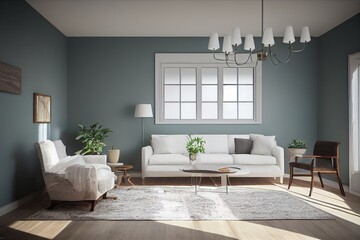 Fototapeta premium Mockup frame in farmhouse living room interior, 3d render