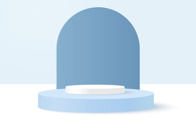 Blue geometrical 3d background with product podium.