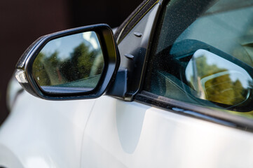 side rear view mirror on a modern car, closeup