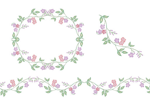 decorative frame and border with hand drawn vine flowers, vector
