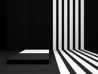 3D black and white geometric product podium.