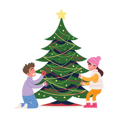 kids decorating christmas tree