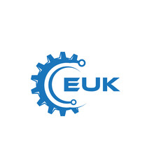 EUK letter technology logo design on white background. EUK creative initials letter IT logo concept. EUK setting shape design.
