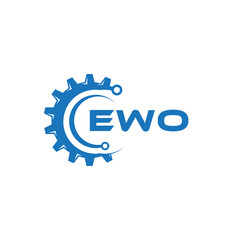 EWO letter technology logo design on white background. EWO creative initials letter IT logo concept. EWO setting shape design.

