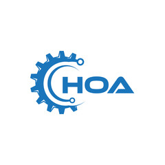 HOA letter technology logo design on white background. HOA creative initials letter IT logo concept. HOA setting shape design.
