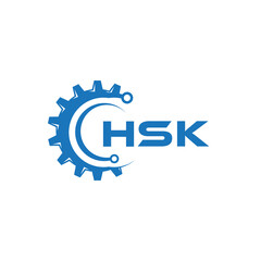 HSK letter technology logo design on white background. HSK creative initials letter IT logo concept. HSK setting shape design.
