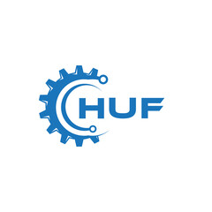HUF letter technology logo design on white background. HUF creative initials letter IT logo concept. HUF setting shape design.
