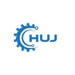 HUJ letter technology logo design on white background. HUJ creative initials letter IT logo concept. HUJ setting shape design.
