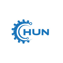 HUN letter technology logo design on white background. HUN creative initials letter IT logo concept. HUN setting shape design.
