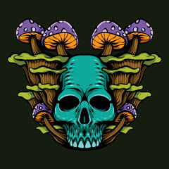 colorful skull mushroom t shirt design