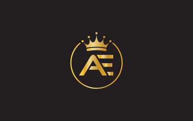 Royal vintage jewel crown vector and golden crown logo and symbol design with the letter and alphabets. Crown letter and alphabets vector logo designing king crown letter AE