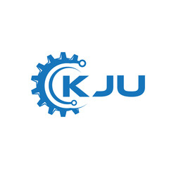 KJU letter technology logo design on white background. KJU creative initials letter IT logo concept. KJU setting shape design.
