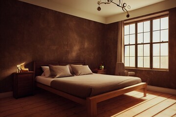 Obraz premium Mockup frame in farmhouse bedroom interior background, 3d render