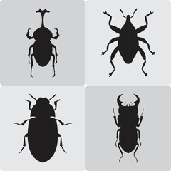 Various beetles silhouette vector design