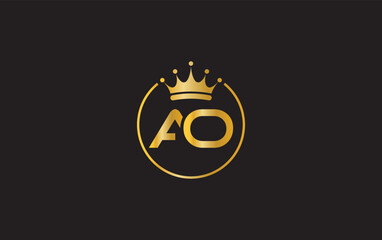 Royal vintage jewel crown vector and golden crown logo and symbol design with the letter and alphabets. Crown letter and alphabets vector logo designing king crown letter AO