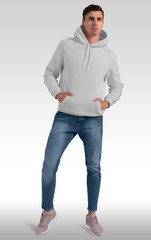 Men white hoodie mockup with model white background
