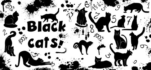 Naklejka premium Mug design. Black cats. Vector illustration Art