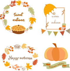 Autumn set with 4 isolated designs. On white background , easy to replace