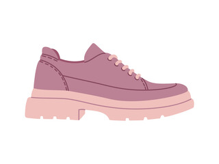 Pink woman loafers. Stylish lace-up shoes. Comfortable casual footwear. Hand drawn vector illustration isolated on white background. Modern flat cartoon style.