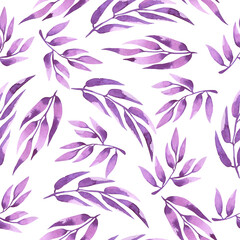 Set of purple decorative leaves. Hand drawn watercolor illustration. - 539643686