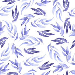 Seamless pattern with lilac decorative leaves on white background. Hand drawn watercolor illustration. - 539643698