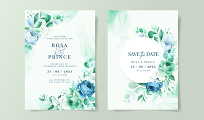 Fototapeta na wymiar Elegant floral on wedding invitation card template, greenery wedding invitation, floral wedding invitation