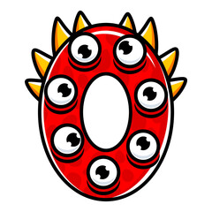 Fototapeta premium 0.Funny Monsters Colorful Numbers, Cute Fantasy Aliens in the Shape of Numerals. Cartoon numbers from 0 to 9 icons are made in the form of human figures with big eyes and face. Arabic numerals. Vector