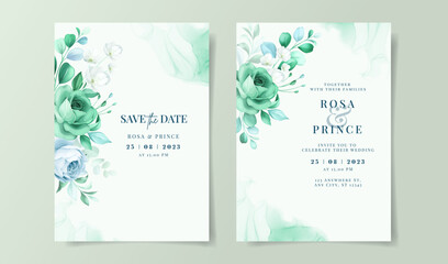 Beautiful floral on wedding invitation card set template, greenery wedding invitation, floral wedding invitation