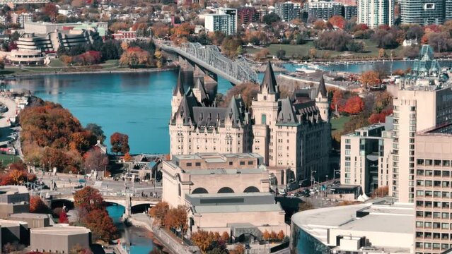 Ottawa aerial chateau laurier long lens autumn view