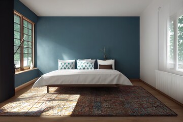Scandi boho style bedroom, 3d render