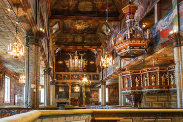 Interior of an old beautiful wooden church