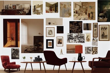 Obraz premium Interior collage. Mood board interior of living room.