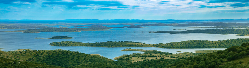 Fototapeta na wymiar Panoramic countryside landscape with Alqueva lake in Alentejo, Portugal