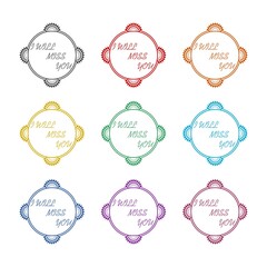 Lettering of I Will Miss You icon isolated on white background. Set icons colorful