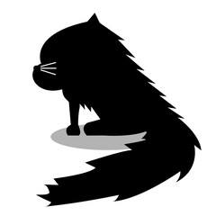 Cat silhouette on white background. A cat with beautiful fur, Felis catus Cute. Vector illustration.