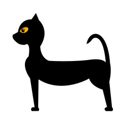 Cat silhouette on white background, A cat with short hair, yellow eyes, Felis catus Cute. Vector illustration.