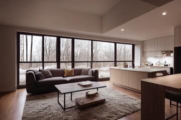 Naklejka na ściany i meble Modern residential living room and kitchen interior