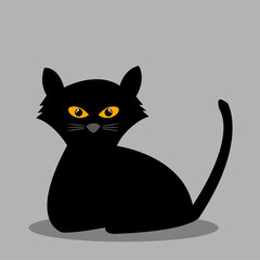 A silhouette of cat with scary eyes,Felis catus Formidable,Gray background,Vector illustration