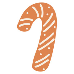 Christmas gingerbread cookie in cartoon style. Hand drawn vector illustration of winter holiday food, candy cane