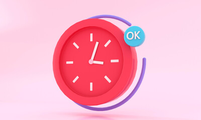 3d rendering pink background red clock