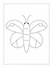 Butterfly, Continue the pattern with pen, dotted line practice worksheet for preschoolers