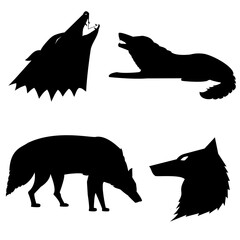 The silhouette of a wolf in various postures. wolves set. Vector illustration.