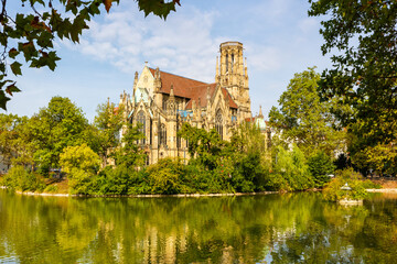 Stuttgart Johanneskirche church at Feuersee lake in Germany