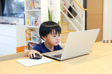 Home school boy learning with Laptop, Studies at Home, Distance Learning Online Education Homeschooling 