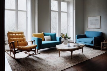 Fototapeta premium Stylish sofa and rocking chair in beautiful living room interior