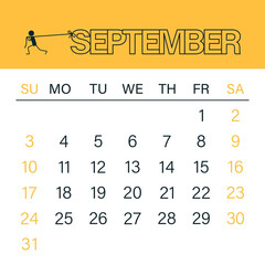 Calendar for 2023. Kalednar vector template. The week starts on Sunday. Calendar in a minimalist style. Calendar for septemder. Calendar for planning.