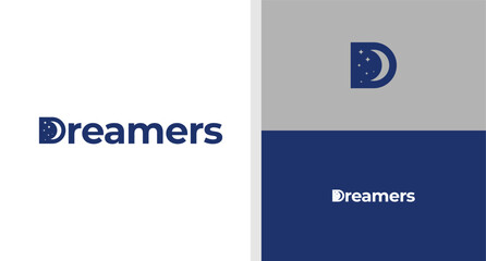 Obraz premium DREAMERS LOGO MOON NIGHT NEGATIVE SPACE WORDMARK EDITABLE